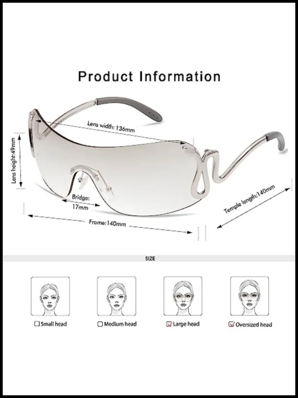 Rimless Oversized Wrap Around Snake Sunglasses UV400